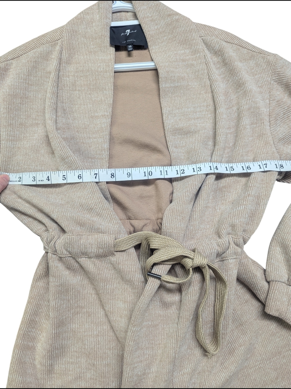 7 For All Mankind Beige Tie Waist Cardigan XS Soft Knit Cozy Chic - Picture 11 of 12